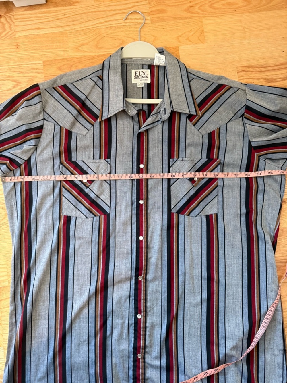 ELY Cattleman Western Shirt Men XL Tall Pearl Snap Striped Gray Red Vintage - Picture 11 of 14